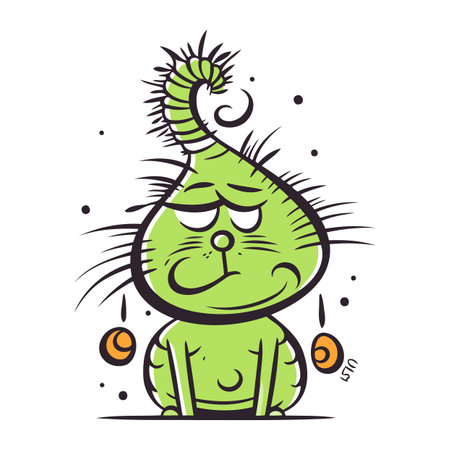 Vector illustration of a cartoon cat with eyes closed. Isolated on white background.のイラスト素材
