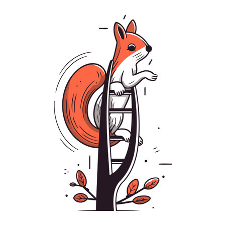 Squirrel climbing a ladder. Vector illustration of squirrel climbing a ladder.のイラスト素材