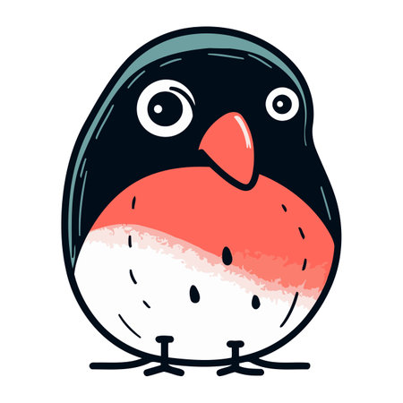 Cute cartoon black and red bullfinch. Vector illustration.のイラスト素材