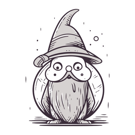 Penguin in a witch hat. Vector illustration in cartoon style.のイラスト素材