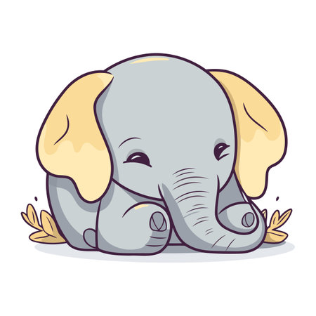 Cute cartoon elephant. Vector illustration isolated on a white background.のイラスト素材