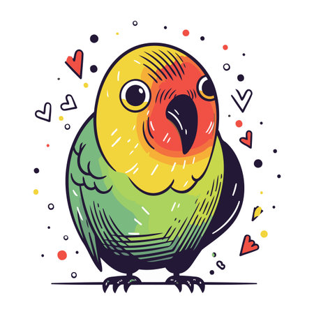 Cute parrot. Hand drawn vector illustration isolated on white background.