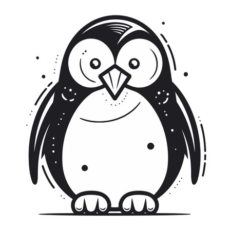 Penguin. Black and white vector illustration isolated on white background.のイラスト素材