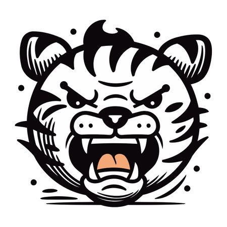 Angry Tiger Face Mascot. Vector Illustration Isolated On White Backgroundのイラスト素材