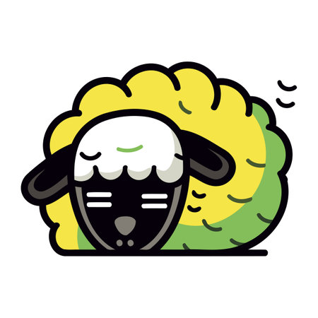 Sheep sleeping on a sheep head. Vector illustration in cartoon style.のイラスト素材
