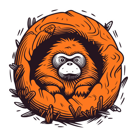 Monkey in a wicker basket. Vector illustration in sketch style.のイラスト素材