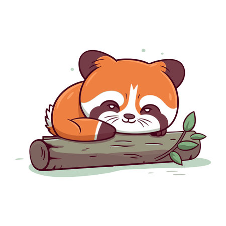 Cute red panda lying on the log. Vector illustration.のイラスト素材
