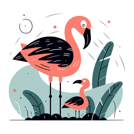 Flamingo vector illustration in flat style. Exotic bird.のイラスト素材