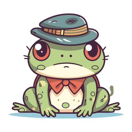 Frog with hat and bow tie. Cute cartoon vector illustration.のイラスト素材
