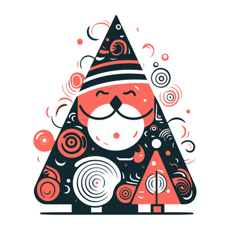 Christmas tree with Santa Claus. Vector illustration. Flat design style.のイラスト素材