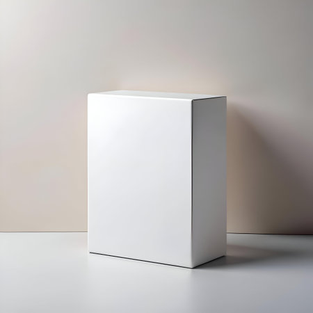 Minimalist white box mockup on a light background. ideal for showcasing product designs or branding.の素材