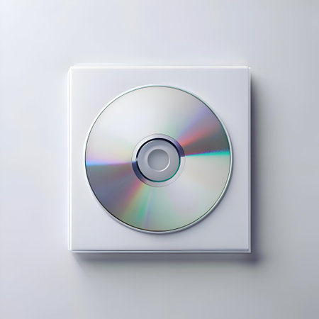 A top down view of a blank CD in a white jewel case. ready for your design or information. Perfect for showcasing your brand or product.の素材