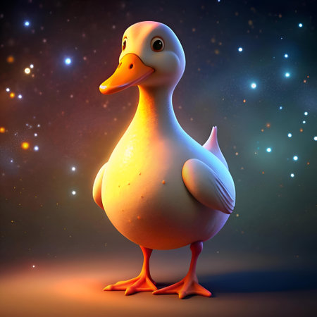 Cute 3D illustration of a Peking duck with a friendly expression. perfect for children's books. websites. and branding.の素材