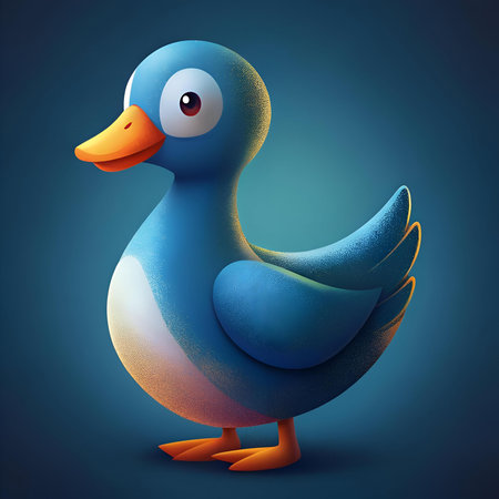 Cute. 3D cartoon duck illustration. Perfect for children's books. websites. and branding.の素材
