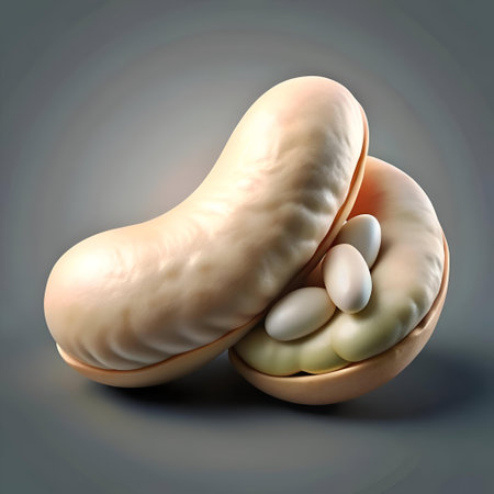 3D illustration of a cannellini bean. split open to reveal the creamy white interior. Perfect for culinary blogs. recipe websites. and product packaging.の素材