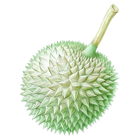 A detailed 3D illustration of a durian fruit. showcasing its distinctive spiky exterior. Ideal for use in food illustrations. tropical themes. and marketing materials.の素材