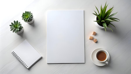 Clean and modern isometric mockup of a white page with blank space for your design. Perfect for showcasing brochures. magazines. or other printed materials.の素材