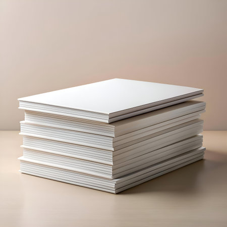 A stack of books sits on a table in a simple composition.の素材