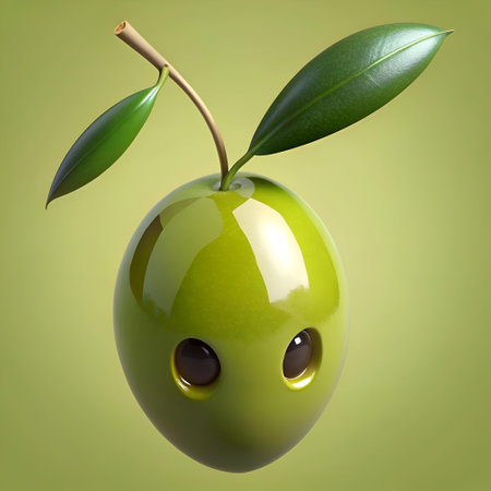 Cute 3D olive illustration with a playful expression. Perfect for branding. social media. and children's products.の素材