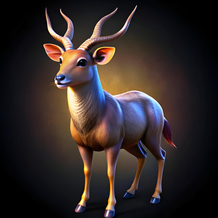 A charming 3D illustration of a Sambar deer. perfect for adding a touch of wildlife to your designs. The detailed fur and expressive eyes give this digital model a lifelike quality.の素材