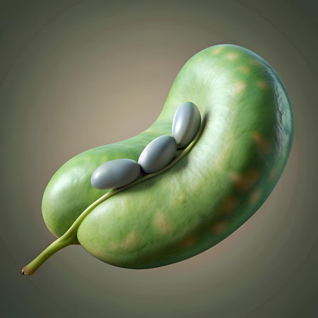 A 3D illustration of a French bean pod with three beans inside. showcasing a realistic and detailed representation of this common vegetable. Ideal for use in culinary. gardening. or educational contexts.の素材