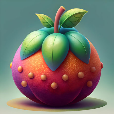 A vibrant 3D illustration of a stylized Canistel fruit. perfect for adding a touch of whimsy to your designs. Its cheerful colors and playful texture make it ideal for projects targeting children or promoting healthy eating.の素材