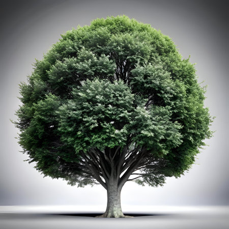 A stunning 3D illustration of a solitary common hornbeam tree. rendered with intricate detail. Perfect for presentations. websites. or any design project requiring a touch of nature.の素材