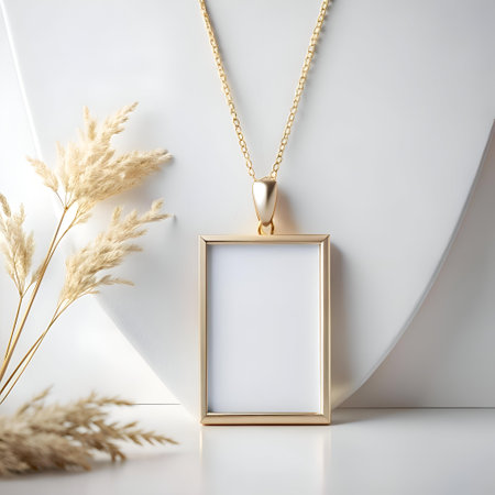 Elegant gold pendant mockup with blank space for your design. perfect for showcasing jewelry. branding. or typography.の素材