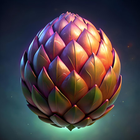 A stunning 3D illustration of an artichoke. rendered with intricate detail and vibrant colors. Perfect for adding a touch of nature and elegance to your designs.の素材