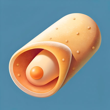 A delicious looking. 3D illustration of a rolled pastry filled with a creamy filling. perfect for showcasing bakery products. desserts. or food related apps.の素材