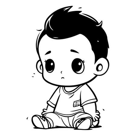 Cute little boy sitting and crying. Vector cartoon character illustration.のイラスト素材