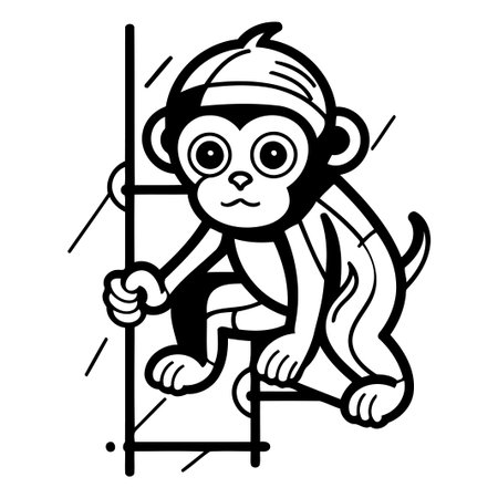 Cute monkey climbing a wall. Vector illustration in cartoon style.のイラスト素材