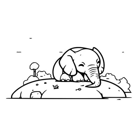 Elephant sitting on the ground. Vector illustration in cartoon style.のイラスト素材