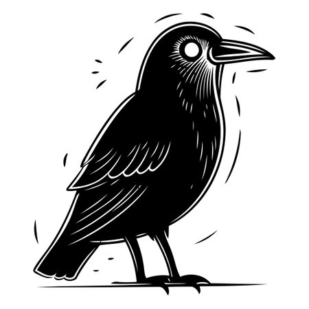 Crow. Vector illustration of a black raven on a white background.のイラスト素材