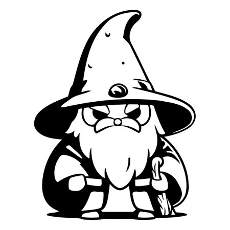 Cartoon wizard with a magic wand. Vector illustration isolated on white background.のイラスト素材