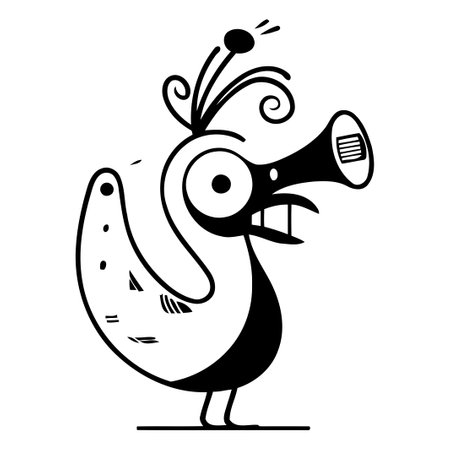 funny peacock with trumpet. vector illustration on a white backgroundのイラスト素材
