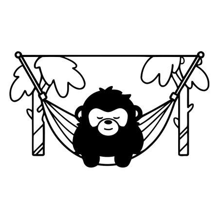 cute gorilla animal in hammock vector illustration graphic design vector illustration graphic designのイラスト素材