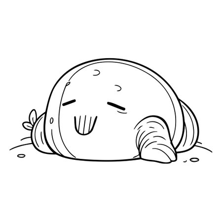 Cartoon vector illustration of a cute monster sleeping on the sand.のイラスト素材