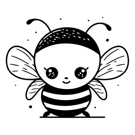 Cute cartoon bee. Vector illustration. Isolated on white background.のイラスト素材