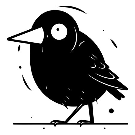 Cute black bird. Hand drawn vector illustration in cartoon style.のイラスト素材