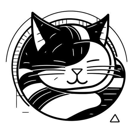 Vector illustration of a cat head in a circle. Cute cartoon character.のイラスト素材