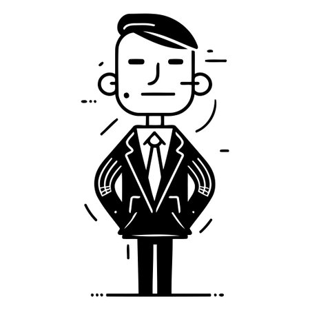 Character illustration design. Businessman in suit cartoon. thin line iconのイラスト素材
