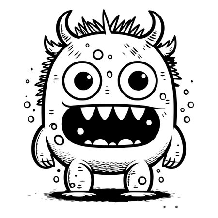 funny cartoon monster. vector illustration of a monster with horns.のイラスト素材