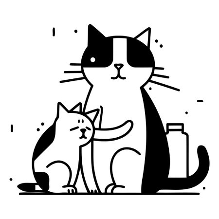 Cute cat and cat vector illustration. Cute cat and cat in flat style.のイラスト素材