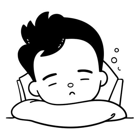 Illustration of a Sleepy Baby Boy Sleeping in the Bed.のイラスト素材