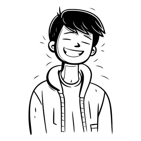 Vector illustration of a smiling young man in an orange hoodie.のイラスト素材