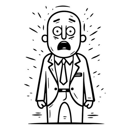 Angry senior man in suit. Vector illustration in doodle styleのイラスト素材