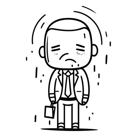 Sad businessman with briefcase. Vector illustration in doodle style.のイラスト素材