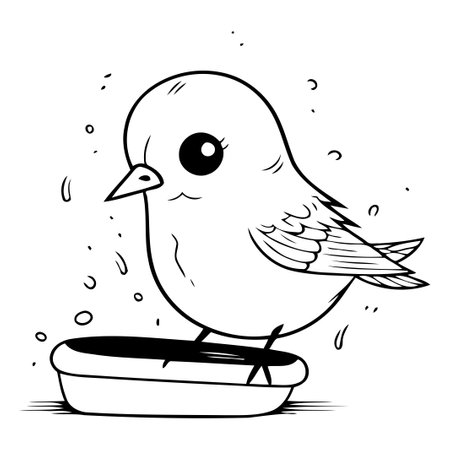 Vector illustration of a blue bird sitting in a bowl of water.のイラスト素材