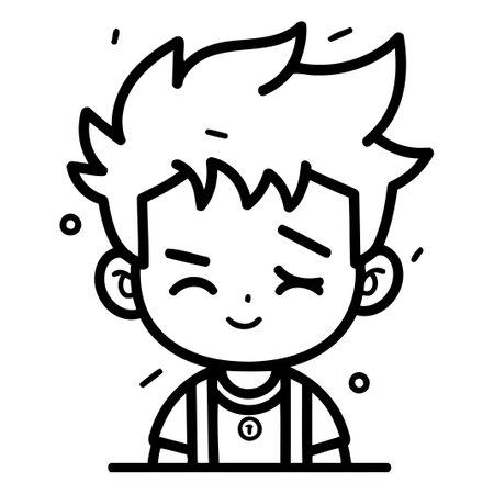 Cartoon illustration of a boy feeling sad. Vector emoticon.のイラスト素材